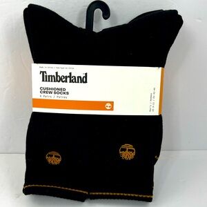 TIMBERLAND, CUSHIONED CREW SOCKS, SIX  PAIRS, MEN’S BLACK WITH ORANGE LOGO